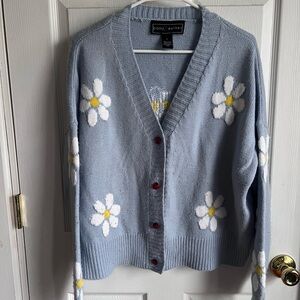 Polly & Esther Light Blue Cardigan with Daisy Design